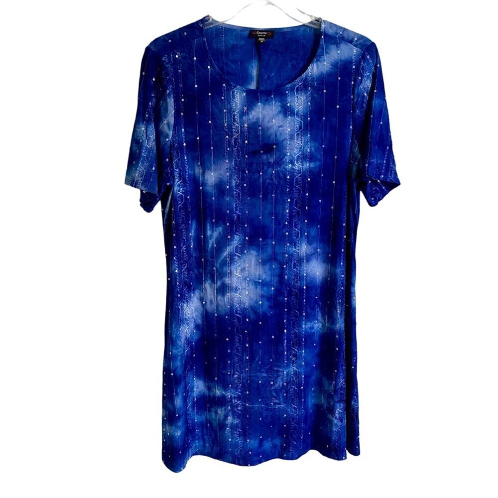 Cocomo Woman Blue Pull Over Short Sleeve Dress Embellished Accents Size 1X